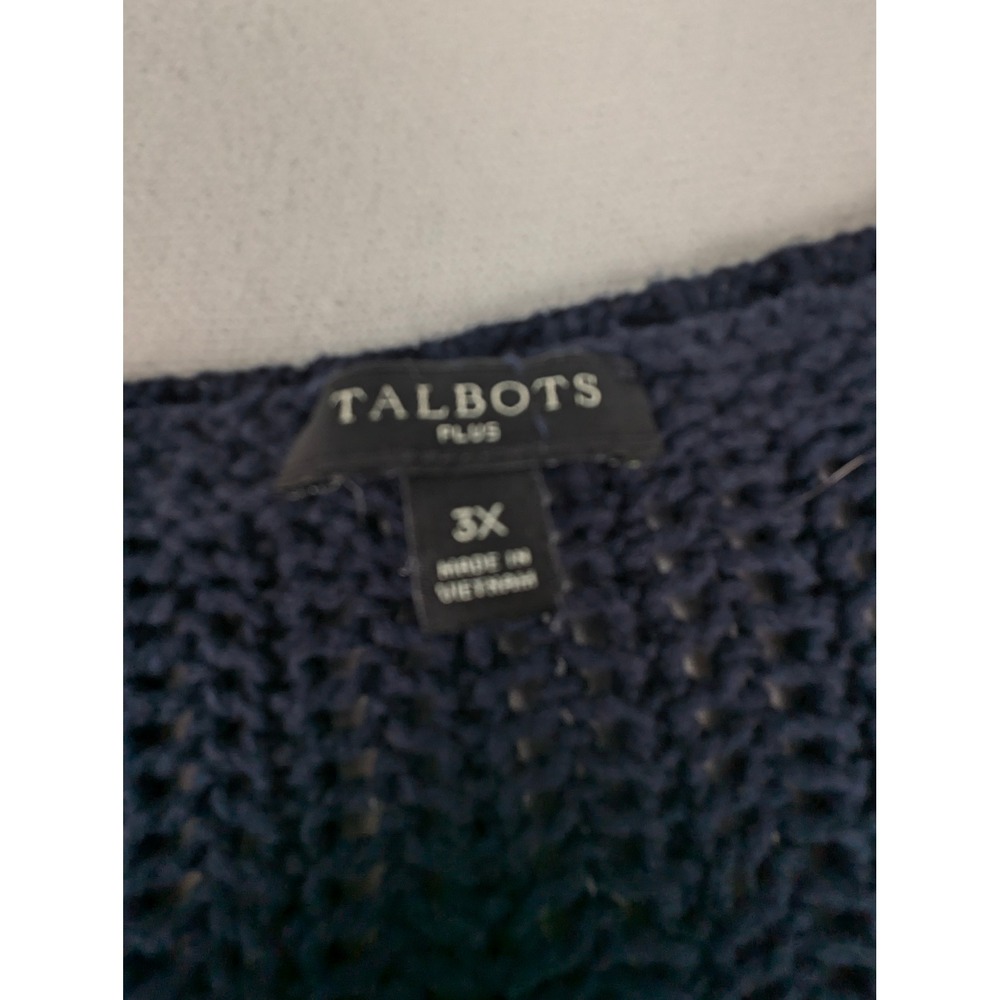 Talbots Plus Womens 3X Navy Blue 100% Cotton Open Knit Ribbed Pullover Sweater - Picture 5 of 12